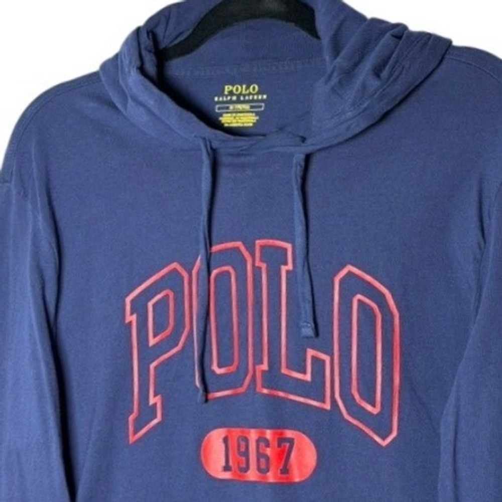 Polo Ralph Lauren Hoodie Mens Medium Blue Red Graphic 1967 Long Sleeve T-Shirt